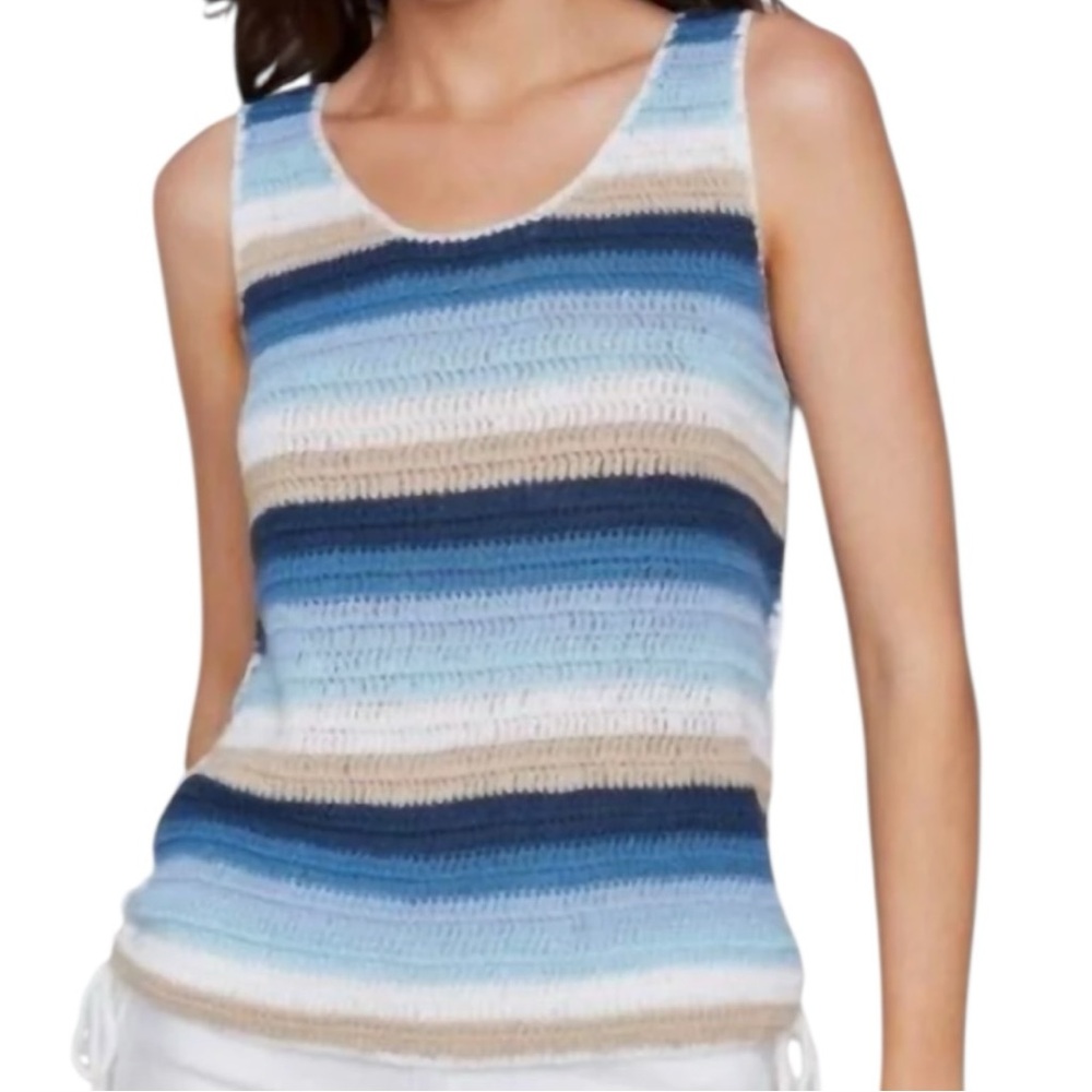 Charlie B Sleeveless Crochet Striped Top Size Large NWT